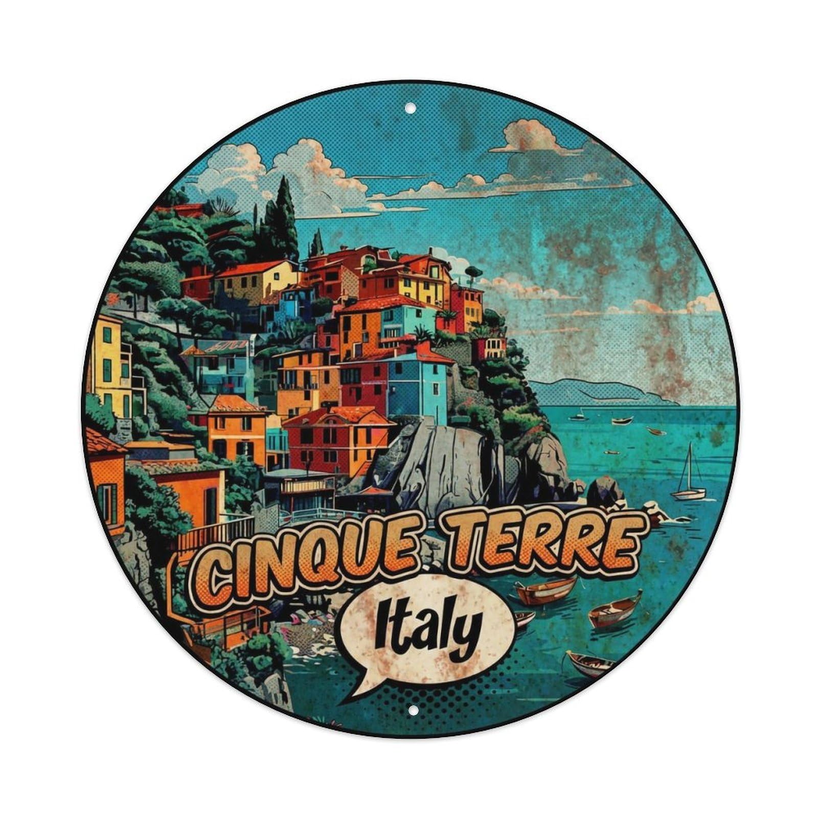 Vintage Travel Cinque Terre Italy Quay Metal Tin Sign