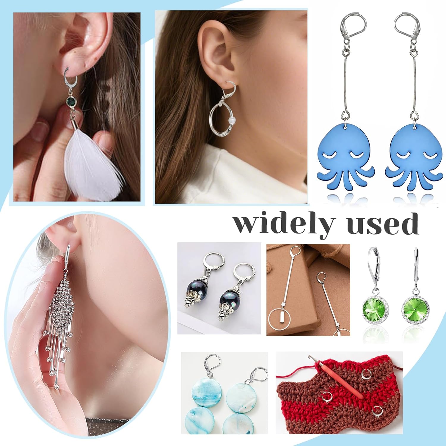 TOAOB 220pcs French Earring Hooks Silver Leverback Ear Wire Kit Stainless Steel Clip Earring Connector with Head Pins and Jump Rings Supplies Jewelry Making Findings - Image 7