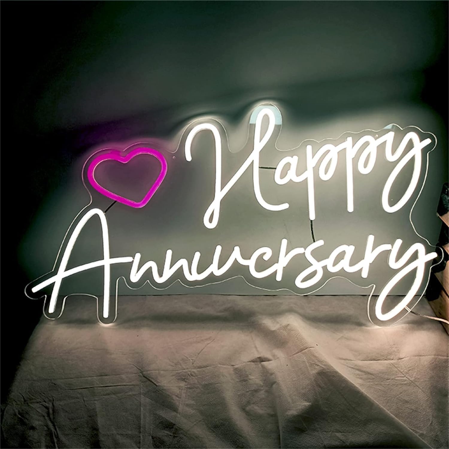 WaiDXn LED Neon Light Sign Happy Anniversary Neon Signs, Anniversary Decor White LED Neon Lights, 43X28cm