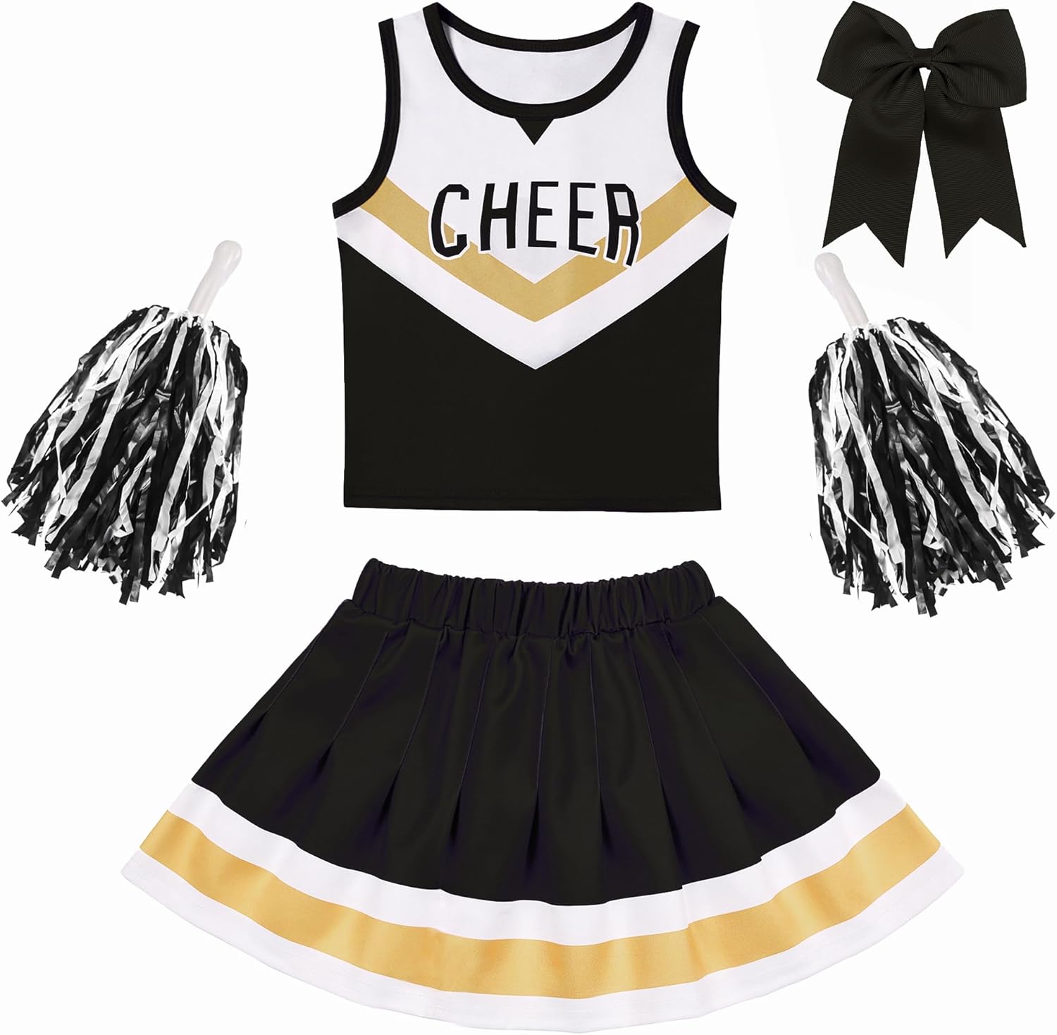 Cheerleader Costume for Girls Black White Cheerleading Outfit For Kids Cheer Up Halloween Dress Up Cheerleader Gifts - Image 7
