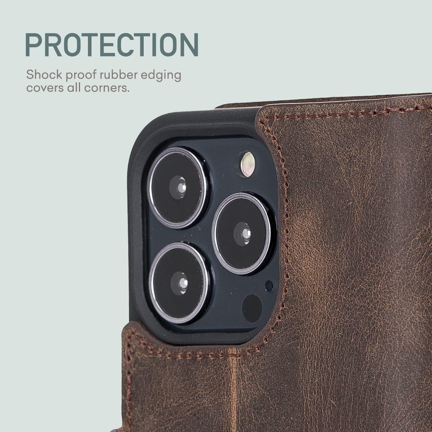Bayelon Case for iPhone 13 Pro 6.1", Full Grain Leather Wallet Case, Magnetic Folio Flip Cover with Card Slots, Kickstand (Dark Brown)