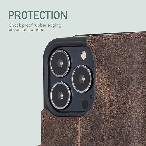Miniatura 7 de Bayelon Funda para iPhone 13 Pro de 6.1 pulgadas, funda de cuero de grano completo, funda magnética con ranuras para tarjetas, soporte y soporte