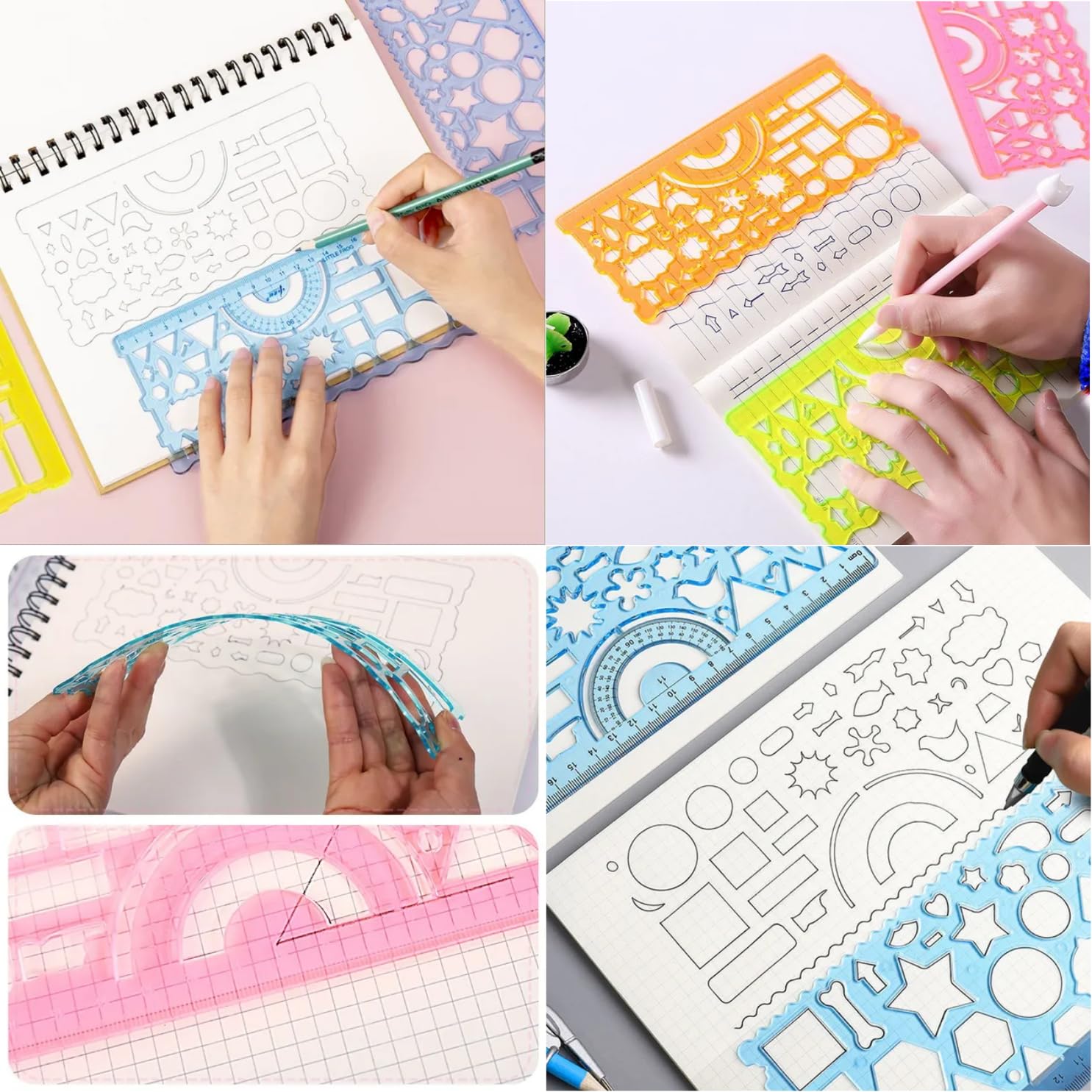 IncyWincy Kids Design Ruler 2-in-1 Set (12 Sets) – Transparent Multicolor Scales with Geometric Shapes & Circle Templates | Fun Birthday Return Gift & School Drawing Kit (Pack of 12) 1