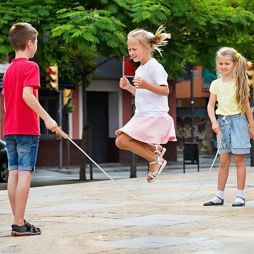 Miniatura 5 de Hungdao 4 piezas de cuerda trenzada de algodón para niños con mango de madera, cuerda de saltar ajustable para ejercicio, fitness, saltar cuerda