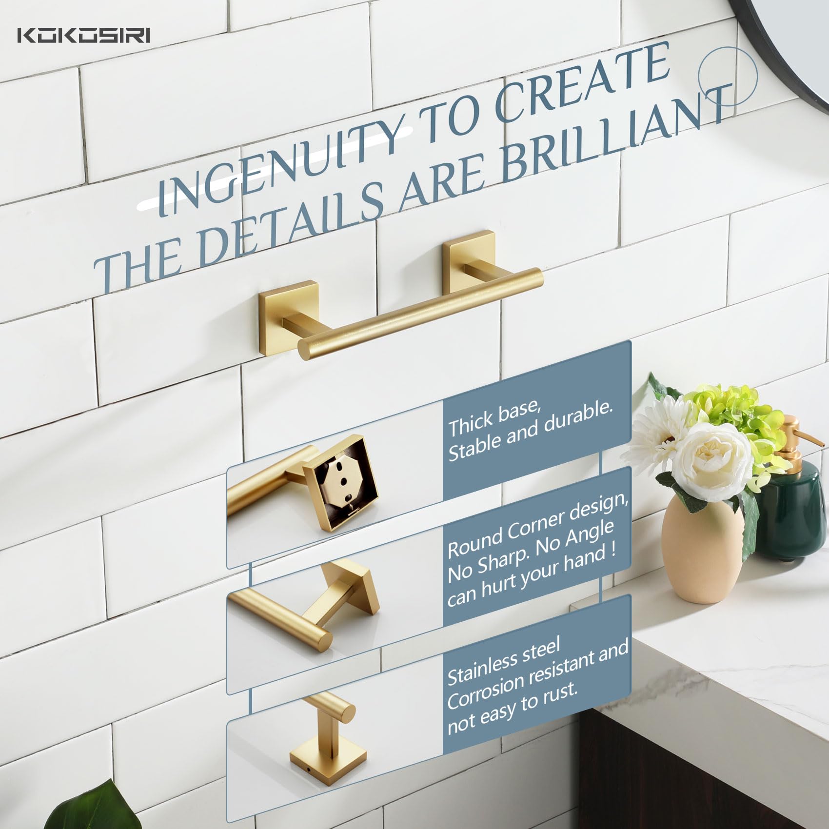 Brushed Gold Towel Rack - Wall Mounted Organizer -7