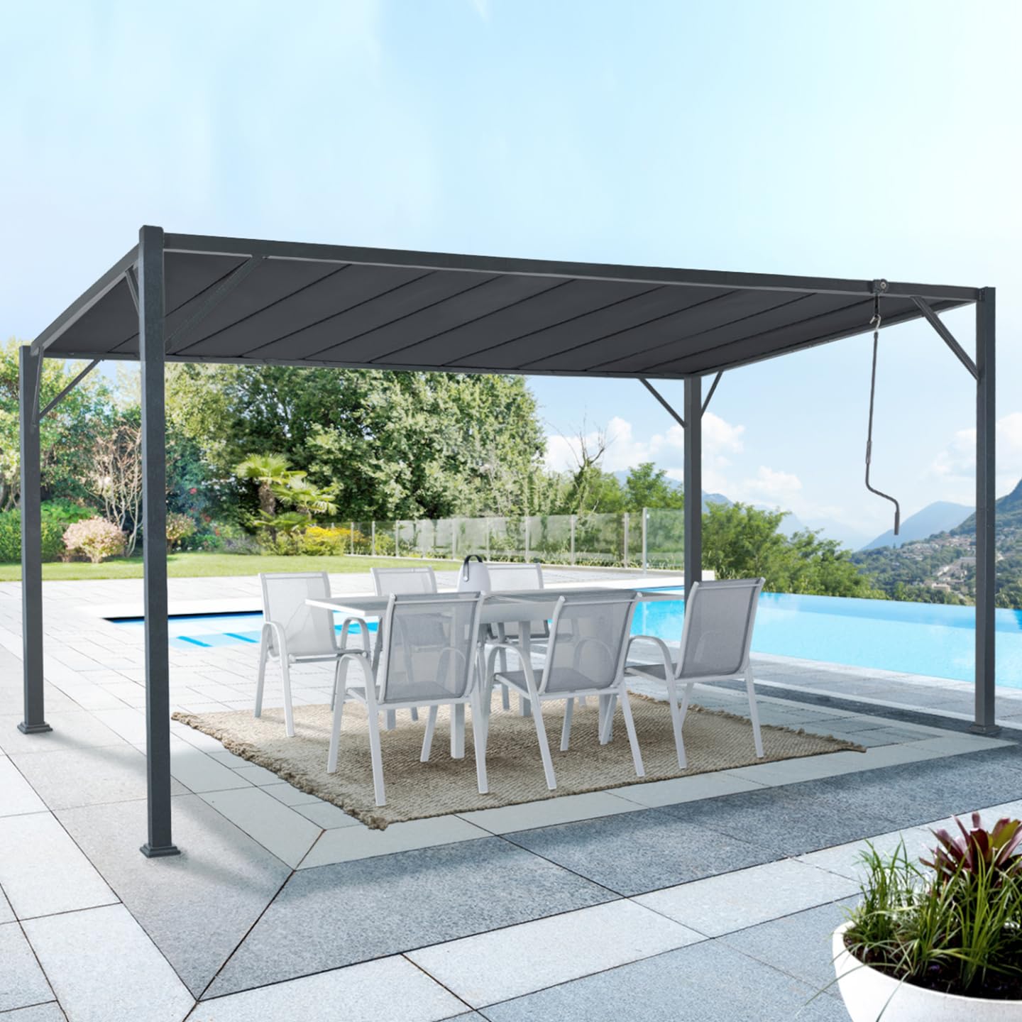 IDMarket - Pergola Lames orientables 3x4 M Gris Anthracite