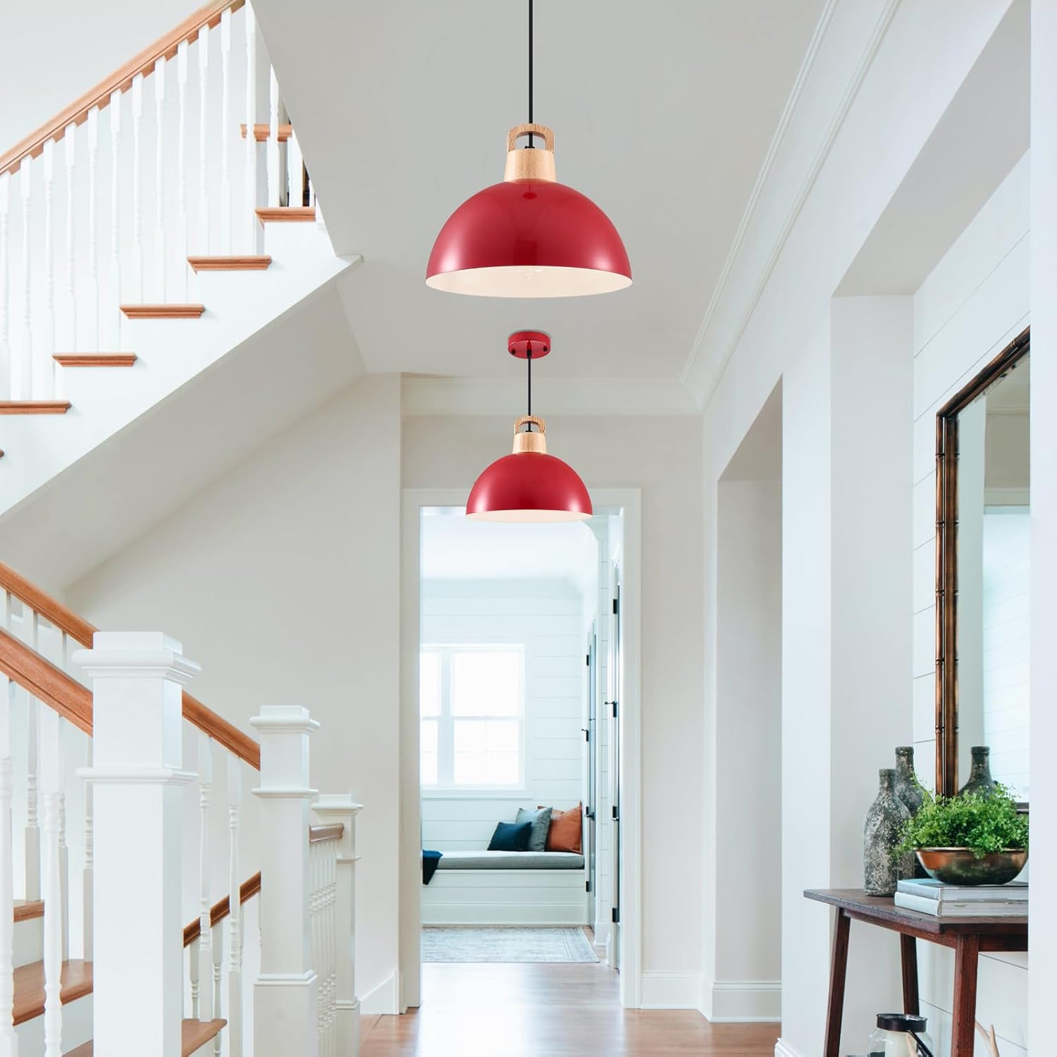 Farmhouse Pendant Light, 3 Packs 11.8inch Red Kitchen Pendant Lights, Modern Pendant Lights, Island Pendant Lights, Pendant Light for Kitchen Island; Bedroom; Office; Living Room