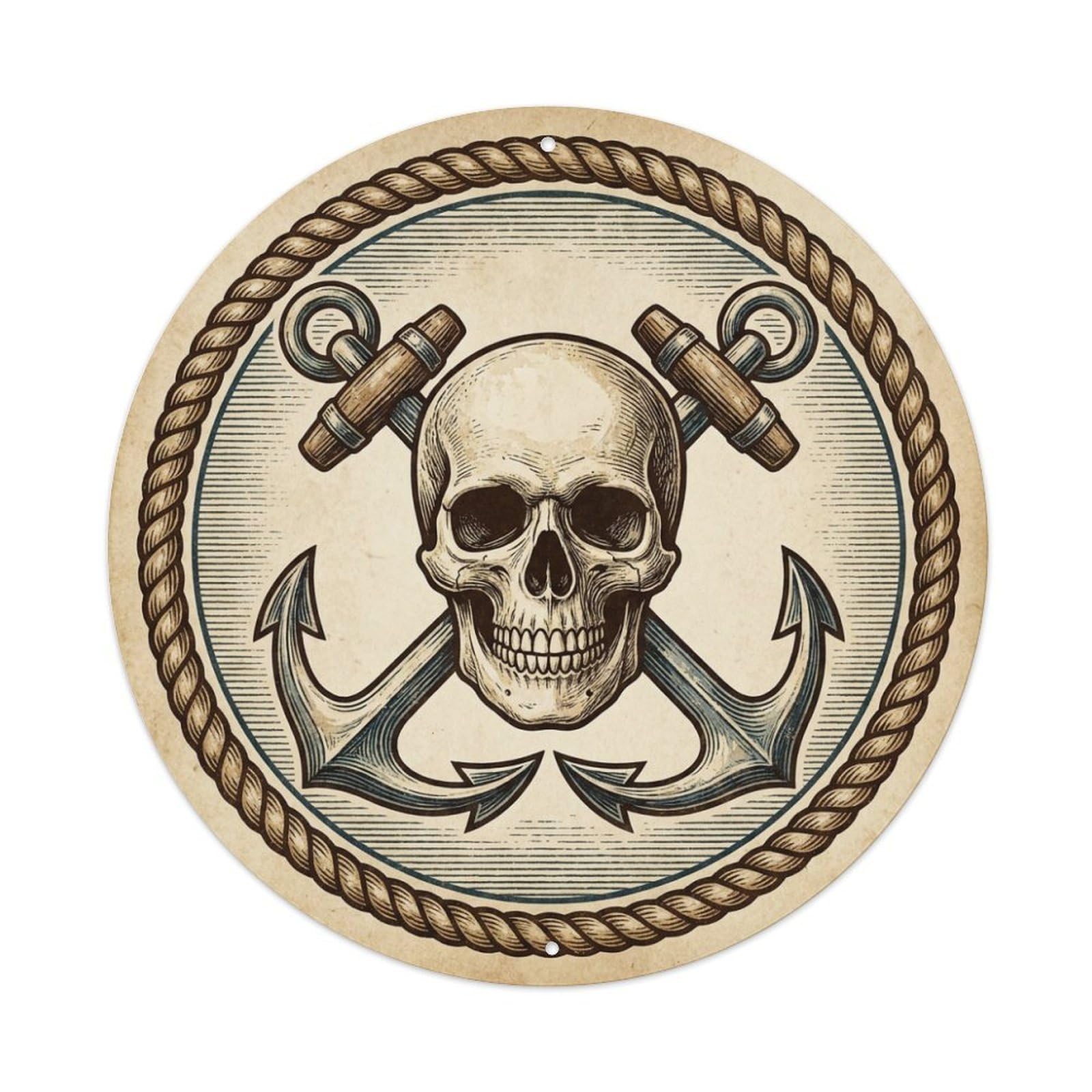 Buccaneer Mark Skull Anchor Rope Pirate Ship Emblem Metal Tin Sign