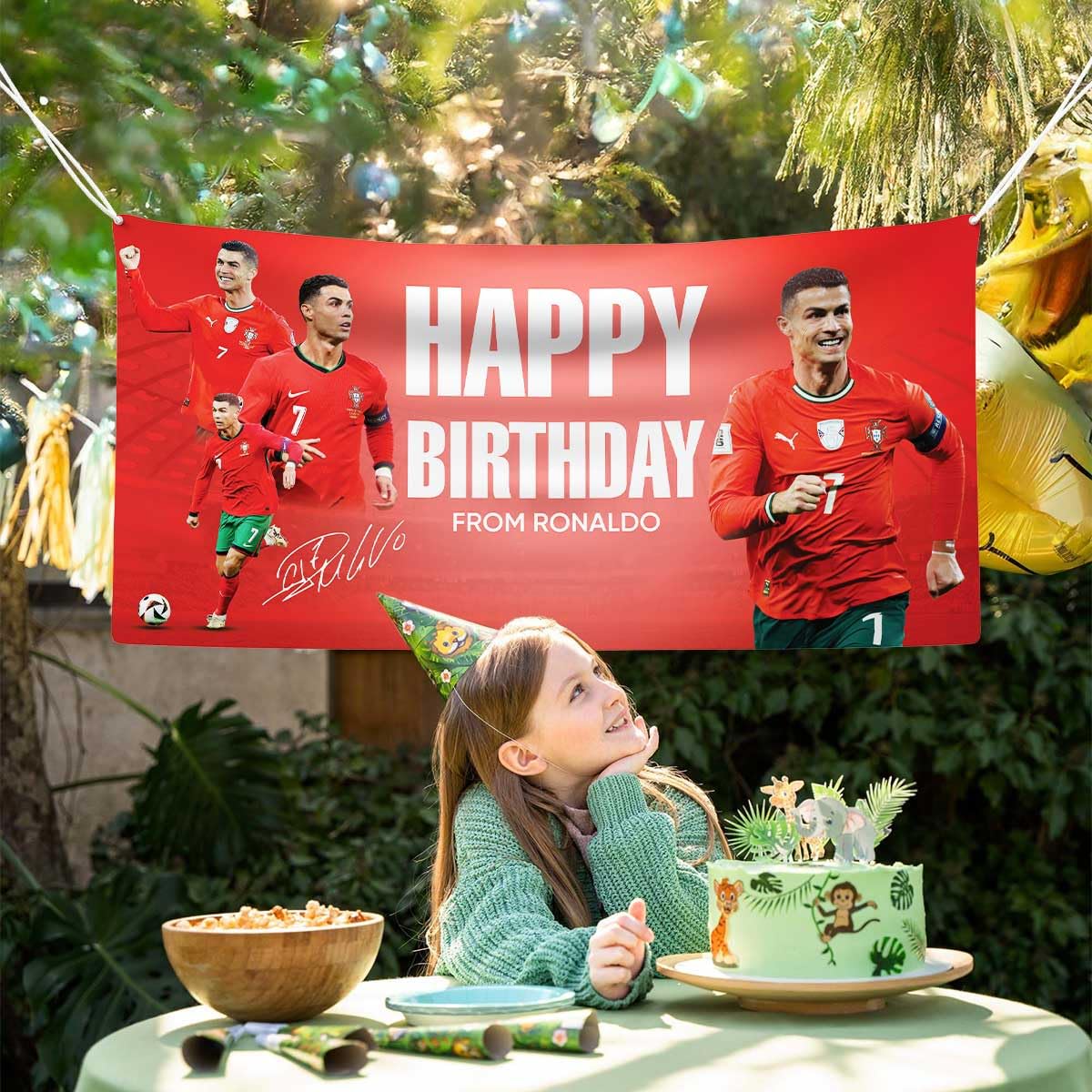 Ronaldo Birthday Banner Football Theme Party Decoration, Soccer Birthday Backdrop for Kids & Fans (Portughal)