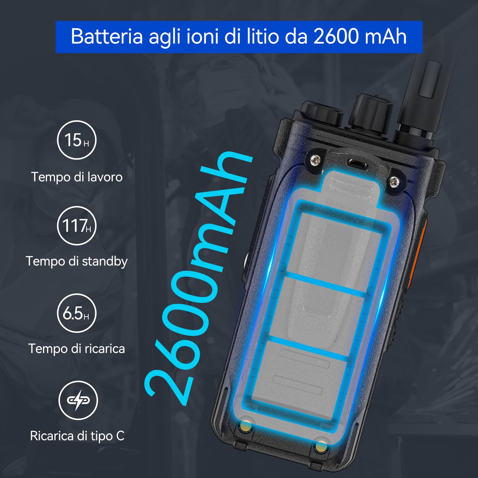 Retevis RT86S Ricetrasmittenti Professionali, Walkie-Talkie a Lungo Raggio con LCD di Facile Lettura,Torcia a LED, Tipo C 2600mAh Walkie Talkie Ricaricabili per Adulti, Logistica (Nero, 1 Pz)