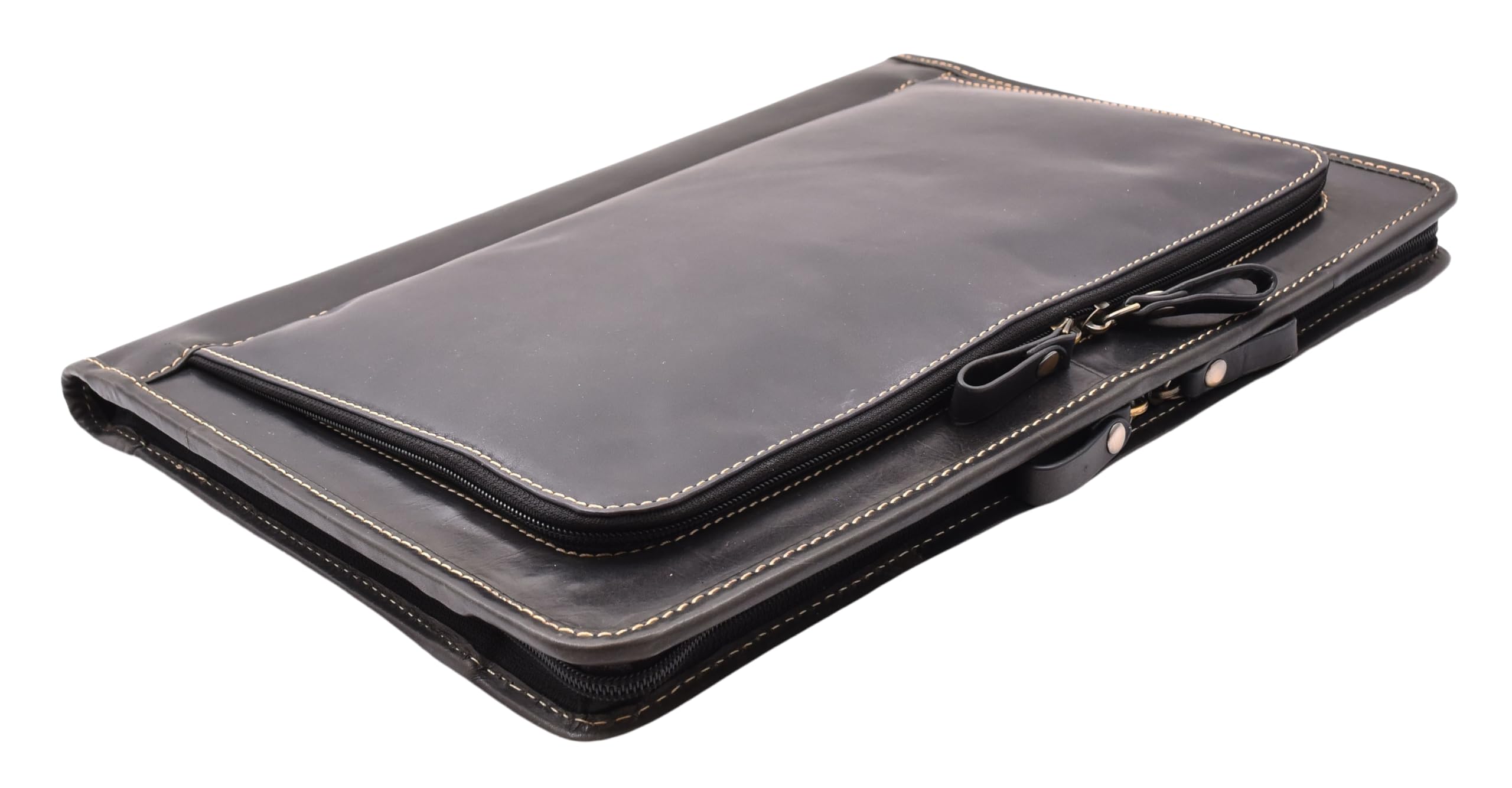 A1 FASHION GOODS Leather Folio Bag Zip Meeting Bailiff Portfolio A4 Document Underarm Case Stanford (Black)