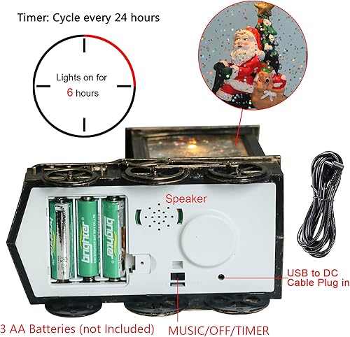 Miniatura 5 de GenSwin Linterna de Globo de Nieve Navideño Tren con Remolino de Agua y Purpurina con Temporizador de 6H, LED Musical Iluminado Operado con Batería