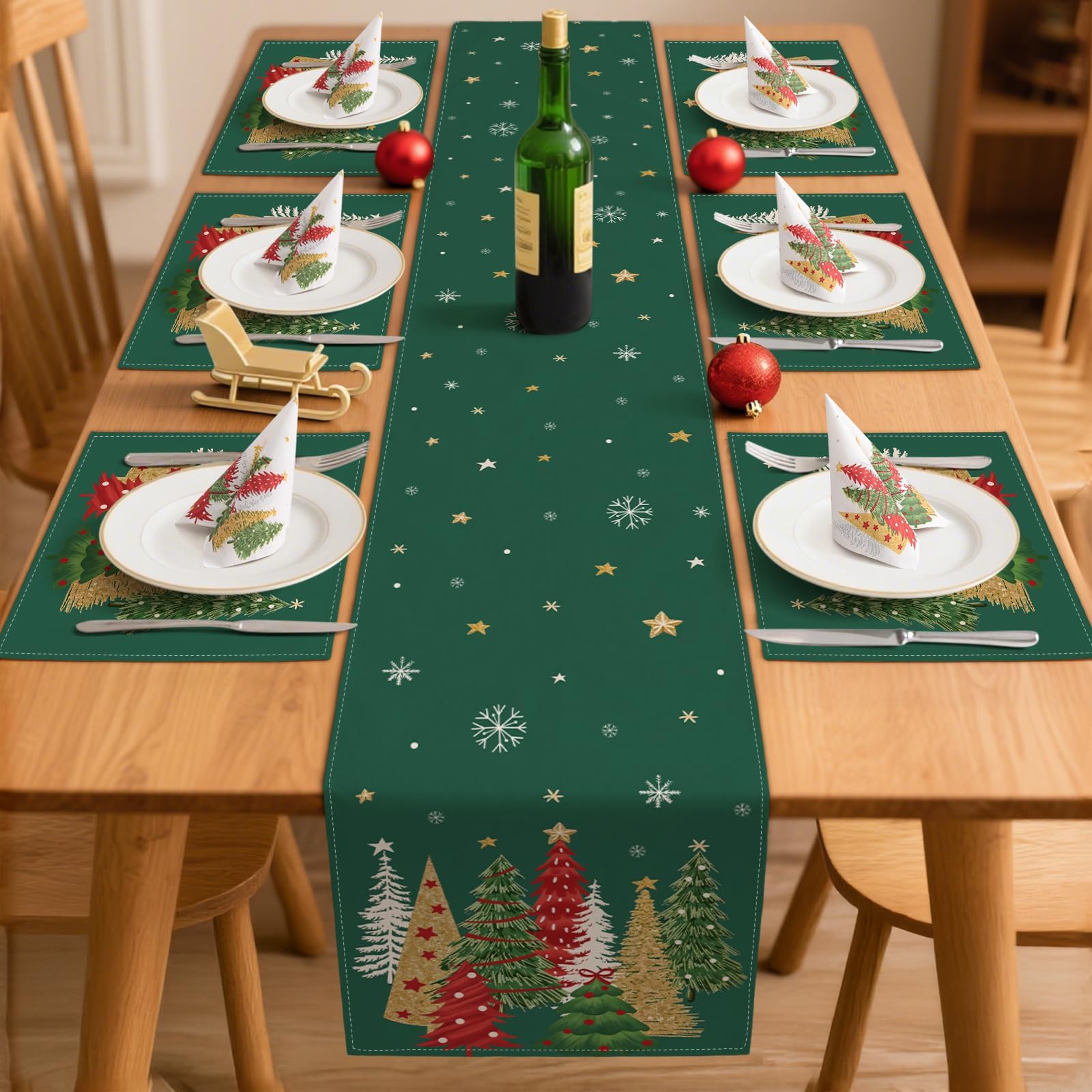 ZWJD Christmas Table Decoration Set, 1 x Table Runner (40 x 140 cm), 4 x Placemats & 1 x Pack of Paper Napkins (20 sheets) - Image 4