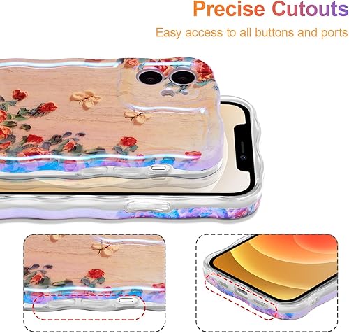 Miniatura 5 de EYZUTAK Funda para iPhone 11, colorida pintura al óleo retro impresa flor rayo láser patrón brillante lindo borde rizado onda exquisita cubierta del