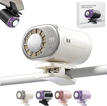 2026 Car Clip On Air Conditioner Fan with 16C Semiconductor Cooling Chips, 199 Speeds Adjustable & LED Display 360 Rotation, Portable Personal Cooler for Office,Bike,Beach White