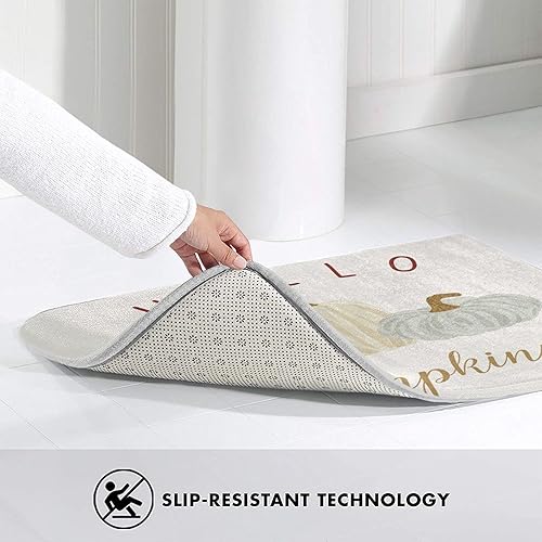 Miniatura 4 de Alfombra de baño con diseño de calabaza con texto en inglés «Hello Fall», tapete de felpa para baño, suave, lavable, antideslizante, absorbente,