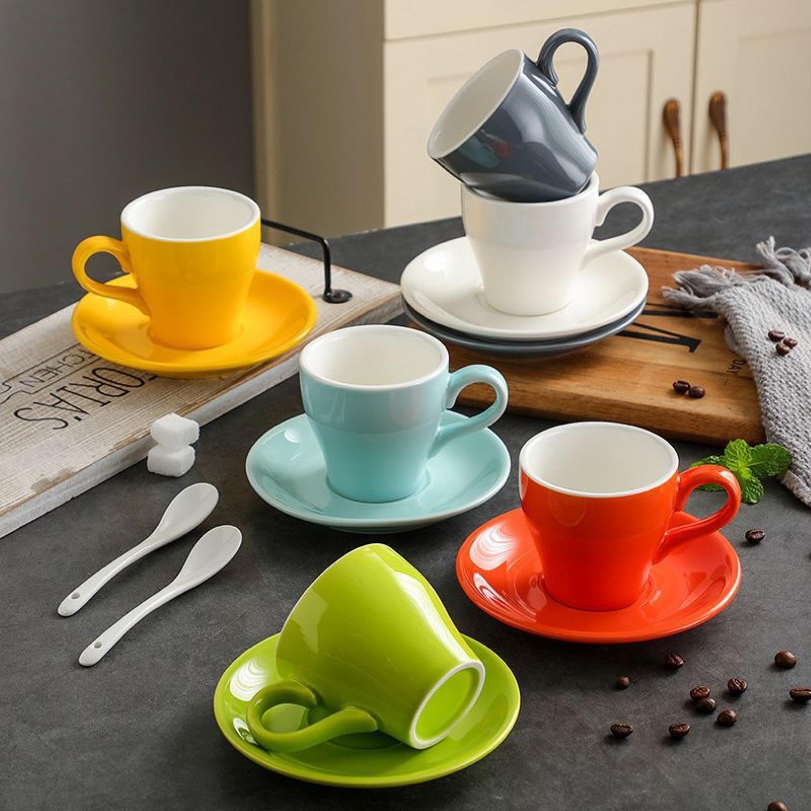 Amazon.com | 180ml/6oz European Style Ceramic Coffee Cup, Minimalist Latte,  Cappuccino, Latte Art Coffee Cup-180ml red coffee cup and plate set:  Espresso Cups
