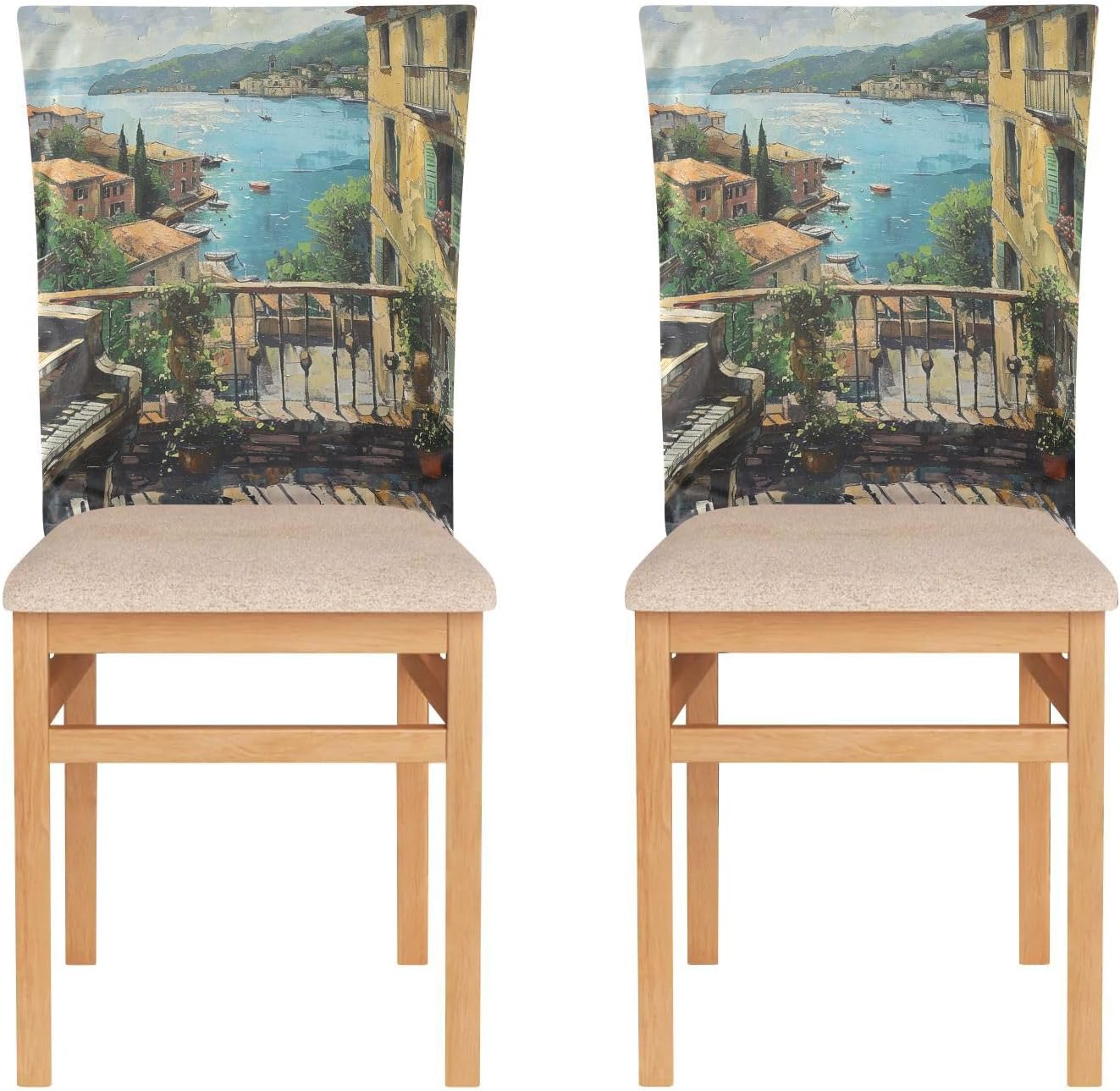 ALAZA Italy View Piano Chair Back Cover Set of 6, Washable Reusable Removable Chair Slipcovers Decorative Chair Cover for Home Kitchen Wedding Party