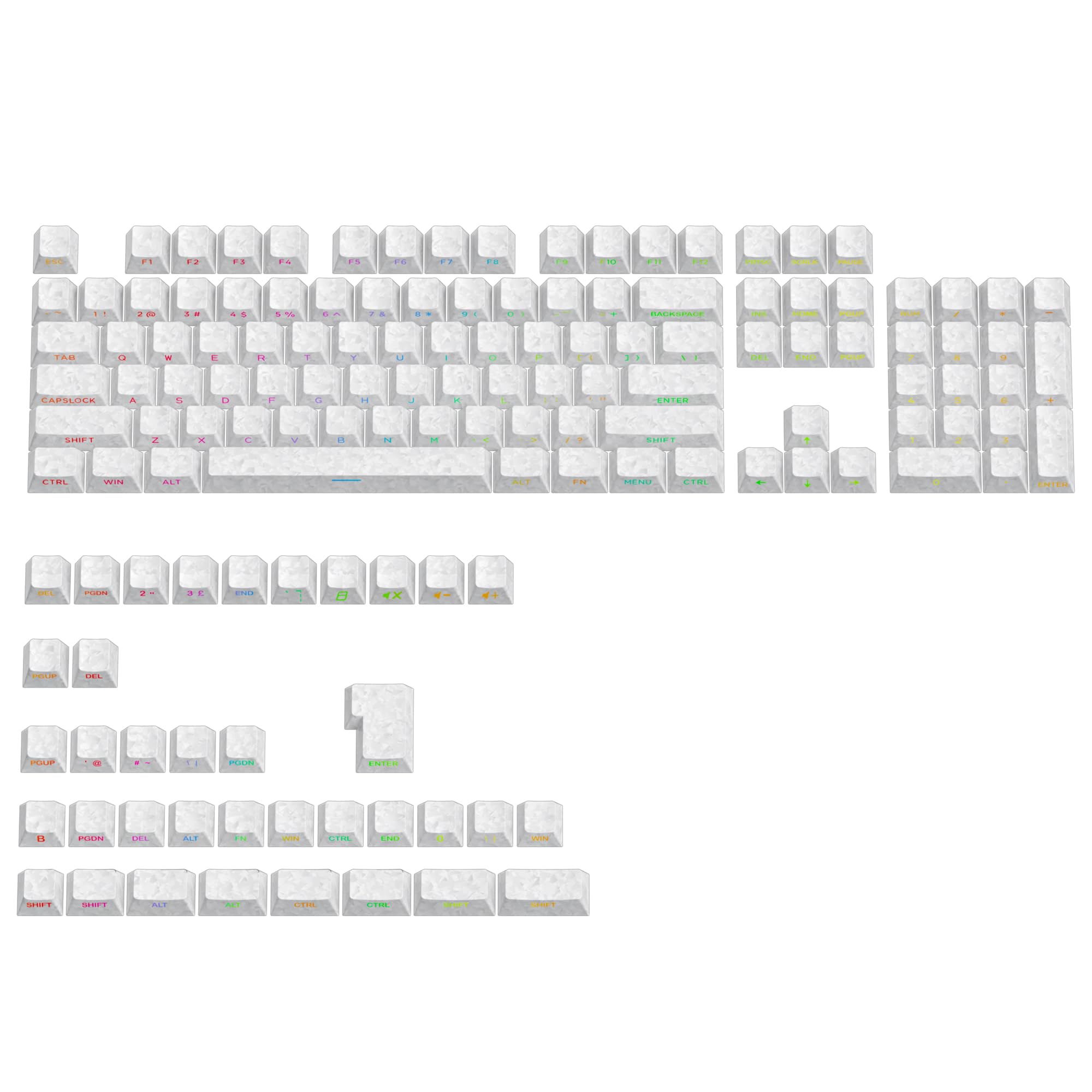 PBT White Keycaps, Cherry Profile Carbon Fiber-Look Keycaps Set, 137 Keys Side Printed Custom Key caps for MX Switches Mechanical Keyboard