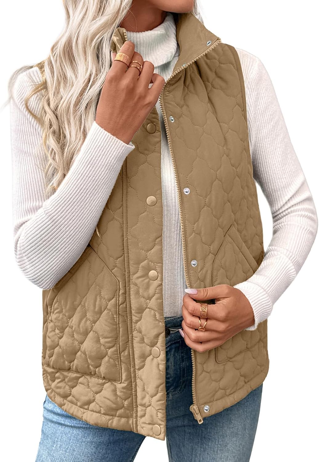 EVALESS Womens Puffer Vest Trendy Lightweight Quilted Jackets