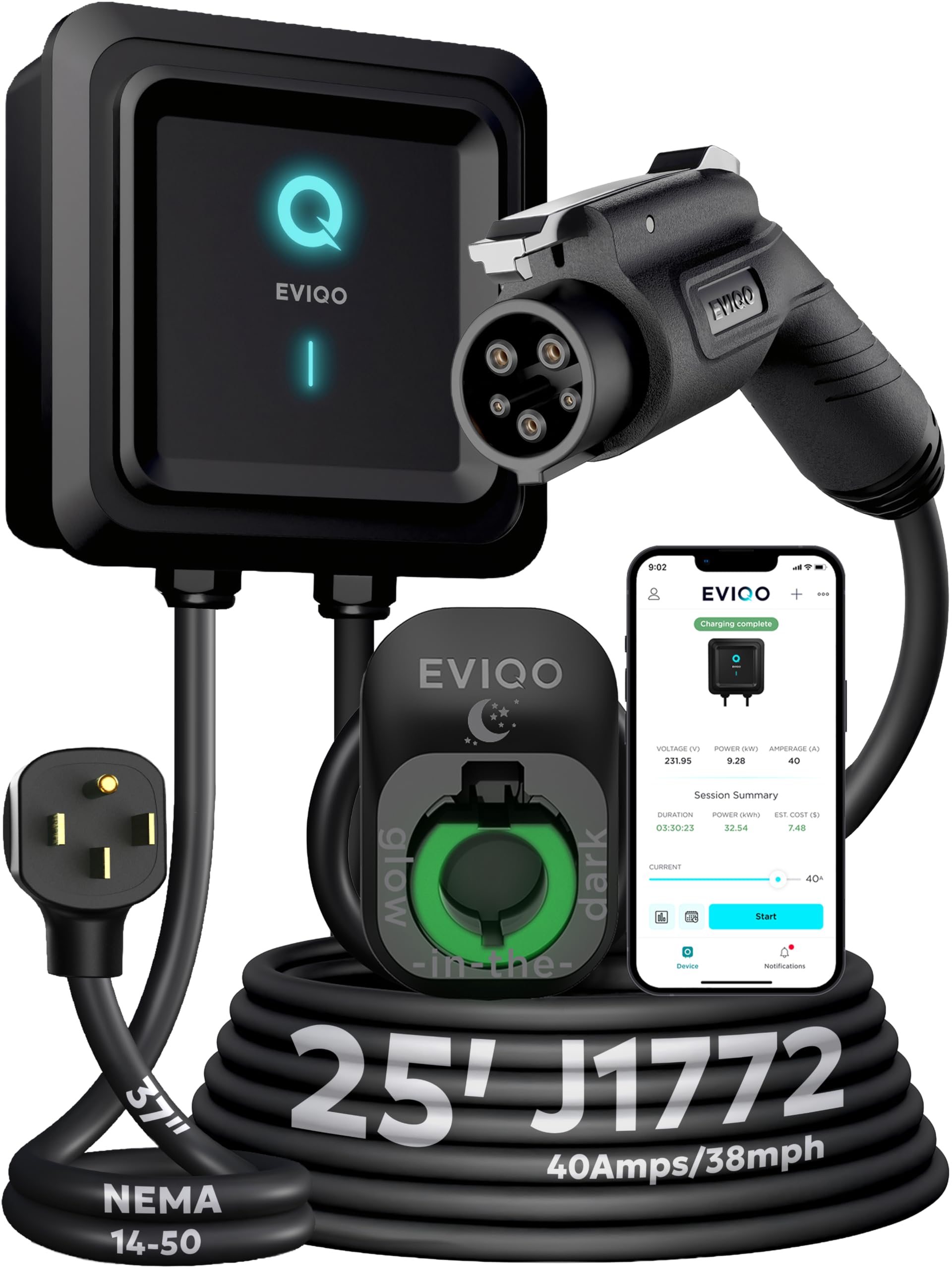 EMPORIA Level 2 EV Charger w/ J1772 Connector — 48 Amp, 240V WiFi Enabled Electric Vehicle Charging Station, 25ft Cable, Hardwired with Whip, White thumbnail 5