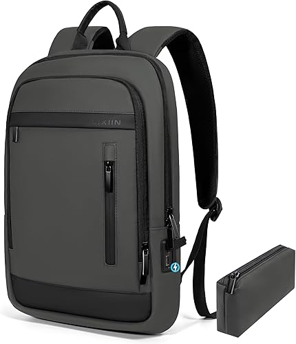 Miniatura 9 de Mochila de negocios para hombre, antirrobo, resistente al agua, mochila de viaje para portátil de 15.6 pulgadas para el trabajo diario, Verde,