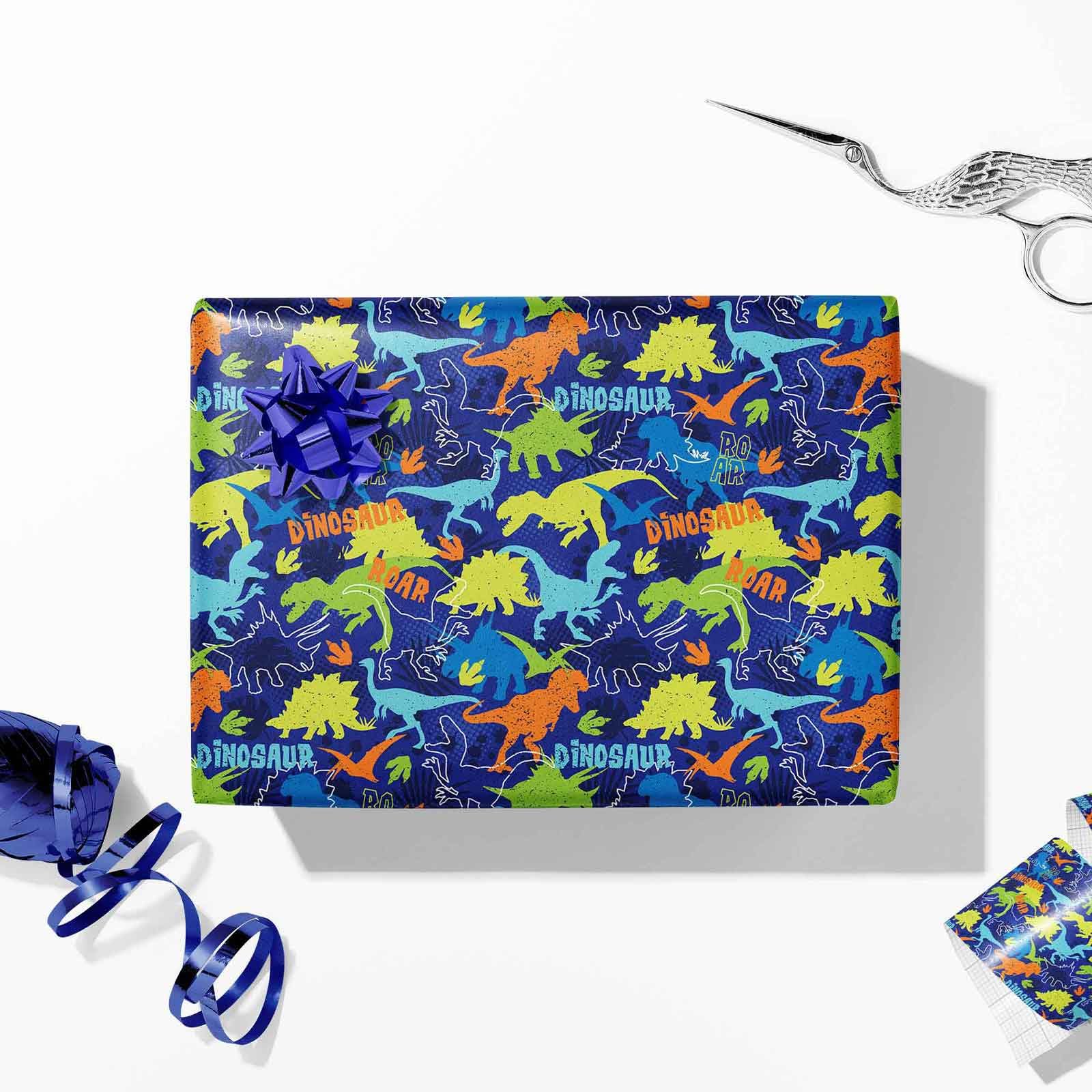 3 Rollen Dinosaurier Geschenkpapier Rollen,Dino Geschenkpapier Verpackungspapier für Geburtstag Kinder Happy Birthday Party-(43x300cm pro Rolle)