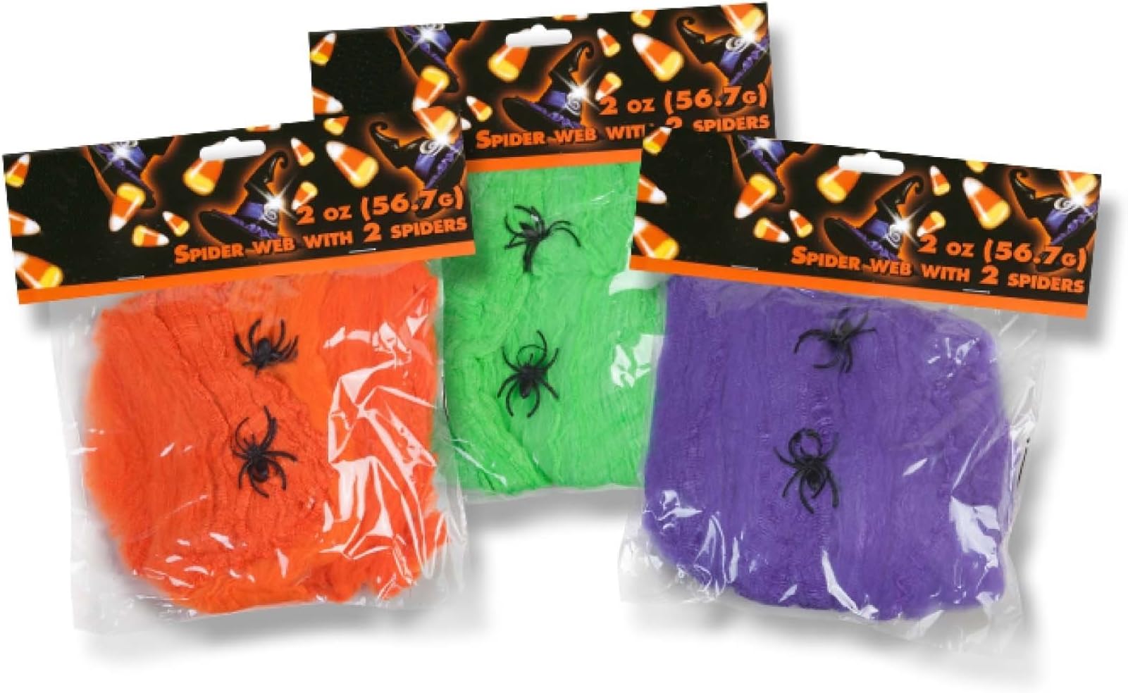 Family Holiday Halloween Neon Webs, Neon Webbing,Neon Cobwebs & Neon Spiderweb with Spiders Decorations (Pack of 4)