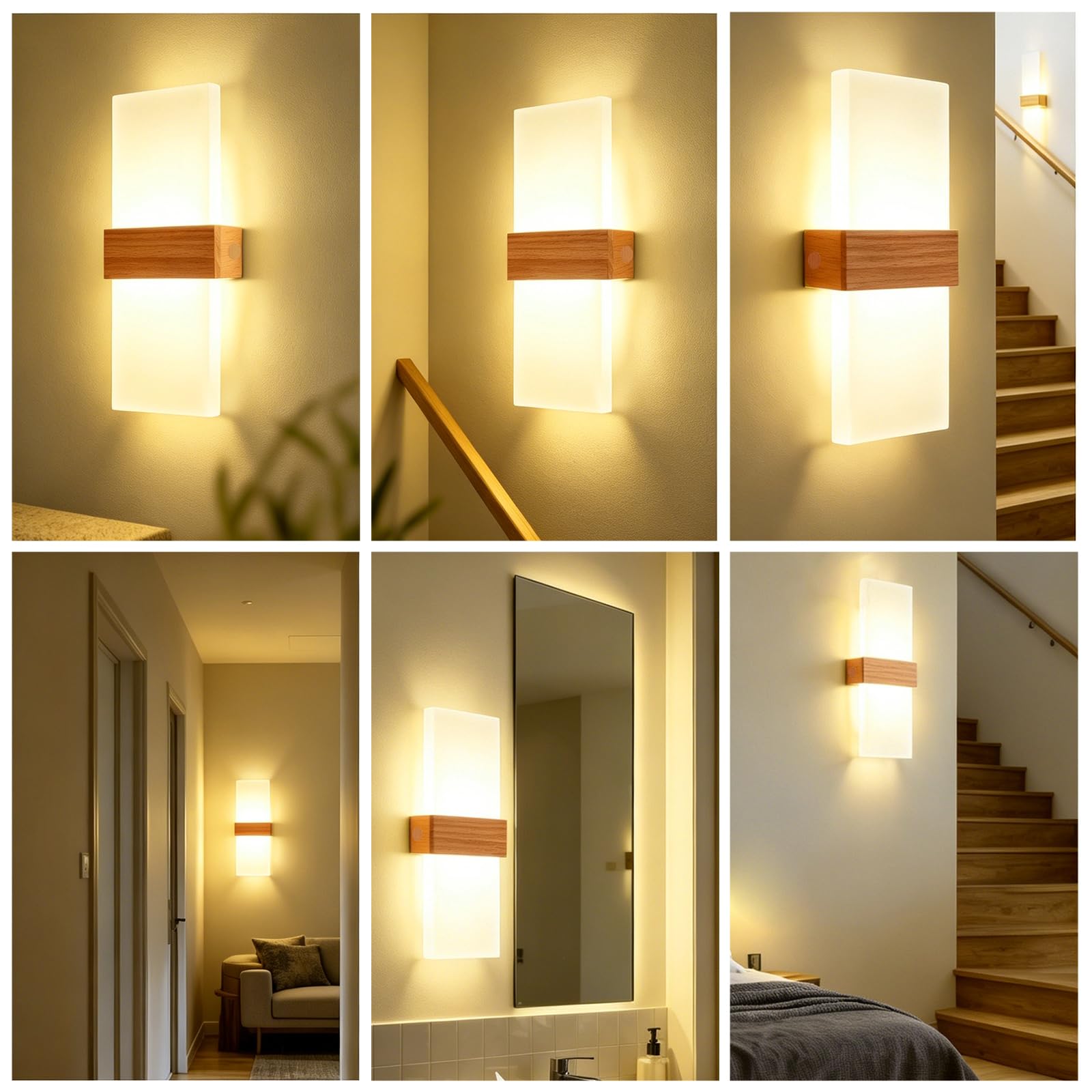 2 Applique da Parete LED per Interni 12W Luce Bianca Calda 3000K aus Acryl | guobinZH LED Moderno Lampada da Parete Up Down Illuminazione da Parete in Legno per Camera da Letto Corridoio Soggiorno Scala