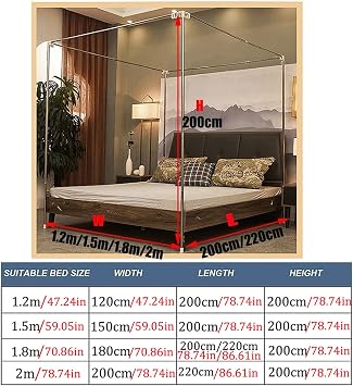 Bed Canopy Luxury Mosquito Net Bedroom Decoration Bed Curtain & Bed Canopy, with Stable Mounting Bracket, for 1.2m/1.5m/1.8m/2m Bed (Color : Blue, Size : 120x200x200cm)