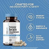 Vista 5 de Happy Brain Mushroom Complex Nootropics Suplemento de apoyo cerebral Suplemento de 10 hongos: melena de león, cola de pavo, reishi rojo, hongos