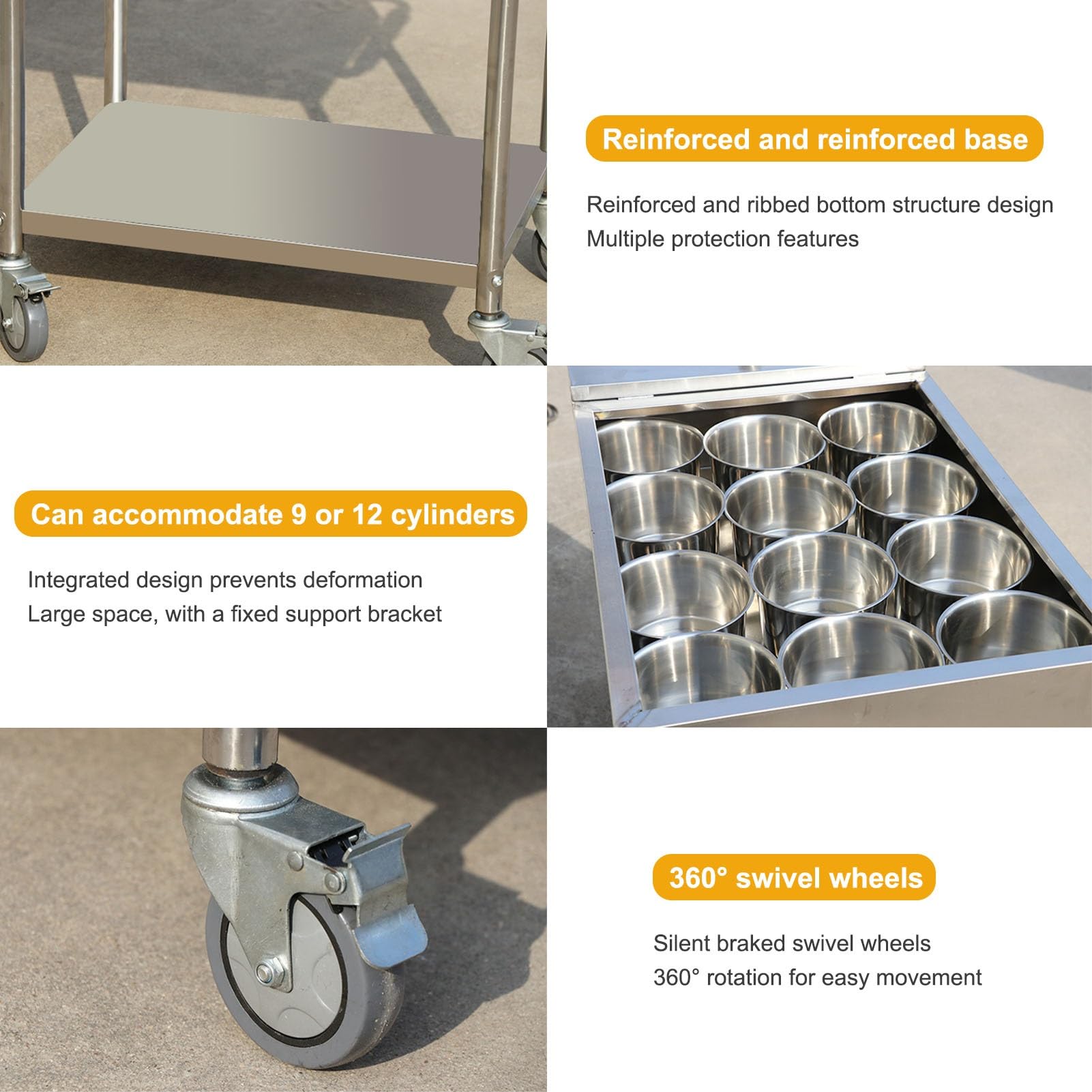 Cact Carrello da cucina in acciaio inox su ruote, carrello Utili per sala da pranzo e lavanderia, scaffale commerciale Sto (64 x 48 x 80 cm)