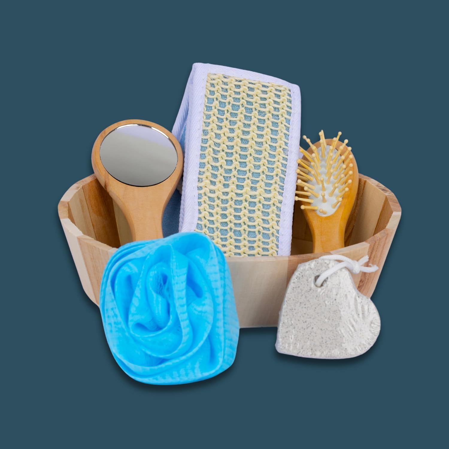 Scofri gift set for women and men for bath and body care - Home shower and gift barrier for spa - body massage, pumice stone, wooden heart box with bamboo hair Scofri gift set for women and men for bath and body care - Home shower and gift barrier for spa - body massage, pumice stone, wooden heart box with bamboo hair