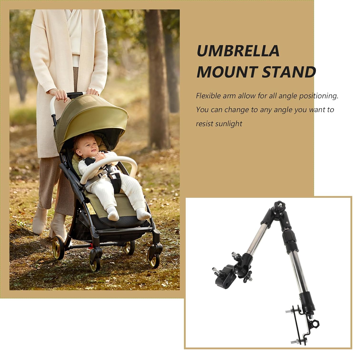Milisten Adjustable Bicycle and Stroller Umbrella Holder Clamp for Carriage and Electric Bike, Black Foldable Umbrella Stand with Crossbar for Wheelchair and Outdoor Sun Protection