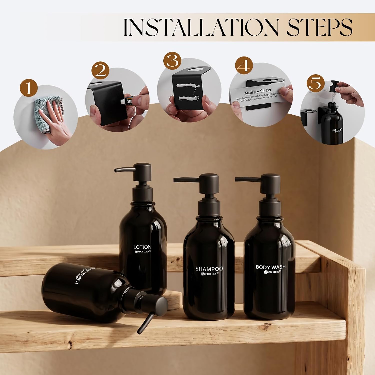 Shampoo and Conditioner Dispenser Wall Mounted,Set of 3 * 500 ml Shower Soap Bottles with 36 pcs Waterproof Labels,Shower Dispenser 3 Chamber No Drill,Body Wash Dispenser for Shower Wall Bathroom