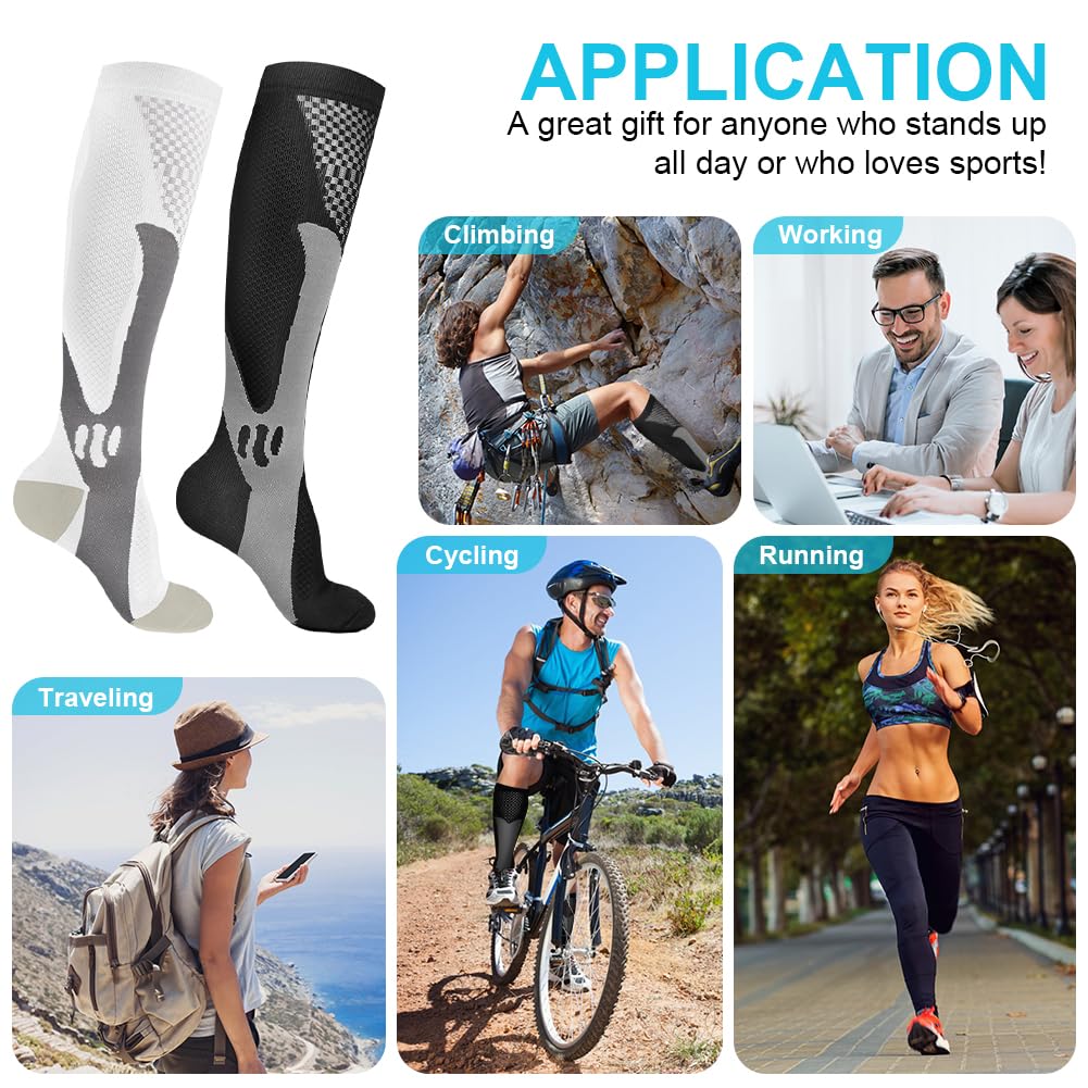 ACWOO Kompressionsstrümpfe Damen und Herren, 2 Paare Kompressionssocken Medizinisch Kompressionsstrümpfe 20-30 mmhg, Thrombosestrümpfe für Sport, Outdoor (S/M, Schwarz/Weiß)