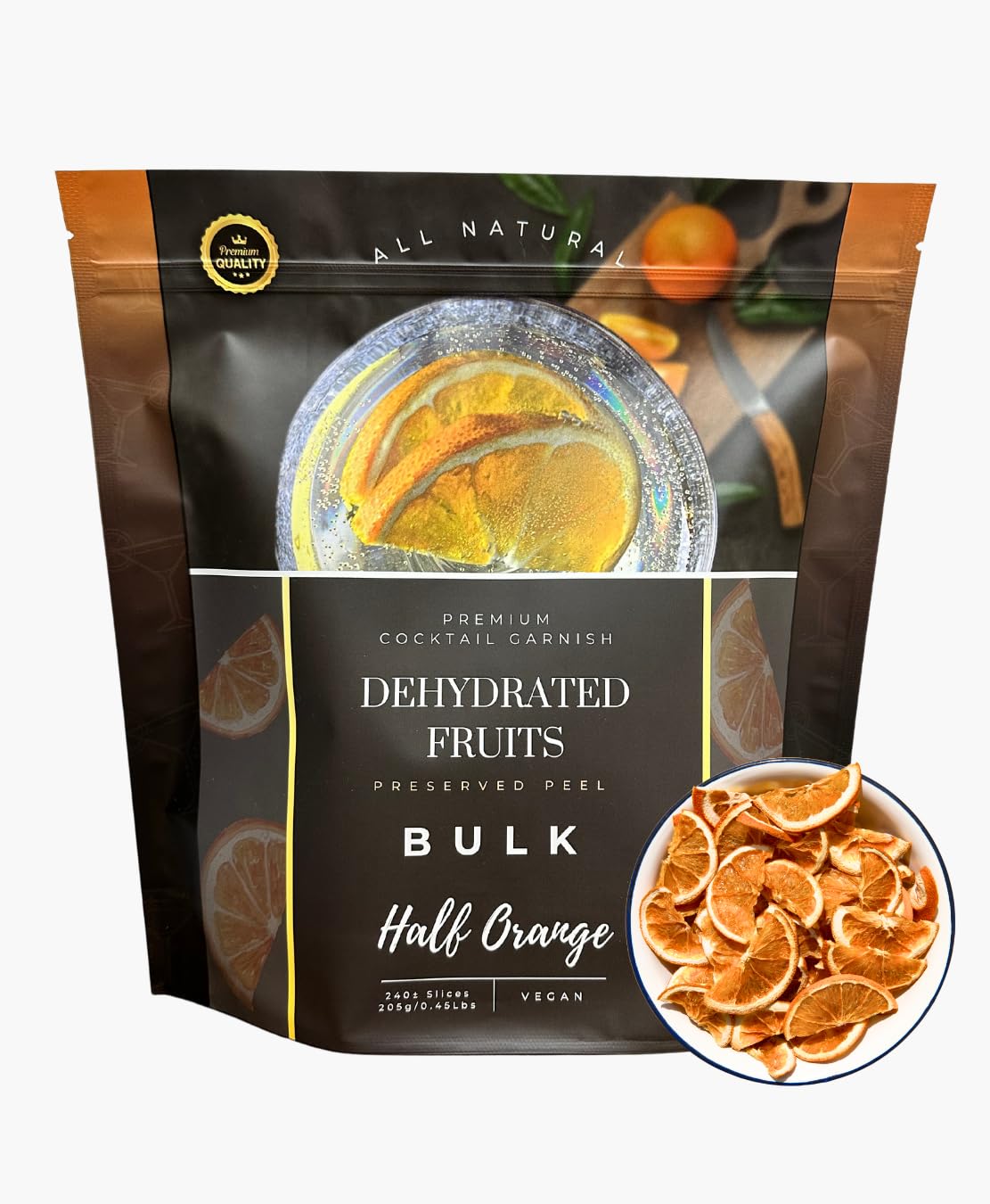 Bulk Dried Half Orange Slices (HALFS) | 240± Servings | Preserved Peel Premium DRIED FRUITS | BULK SIZE | for Luxury Cocktail Garnishes for Bars & Restaurants and Party Hosts.