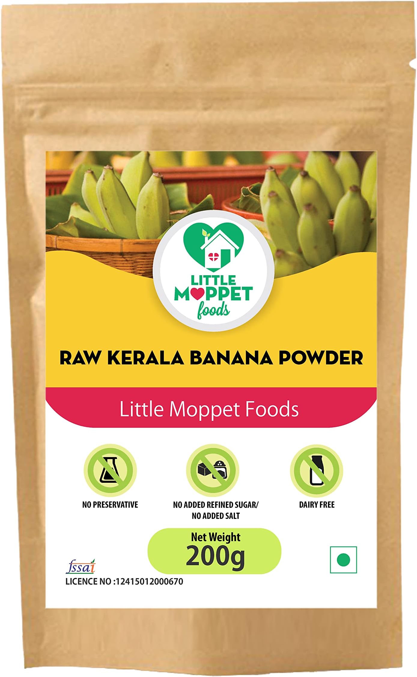 Little Moppet Foods Raw Kerala Banana Powder - 200g |Made by a doctor Mom| No Additives and Preservatives | Free from Added Salt and Sugar | Prepared from Sundried Raw Kerala Nendran Banana | Fibre-Rich | Easily digestible | Kannankaya Powder