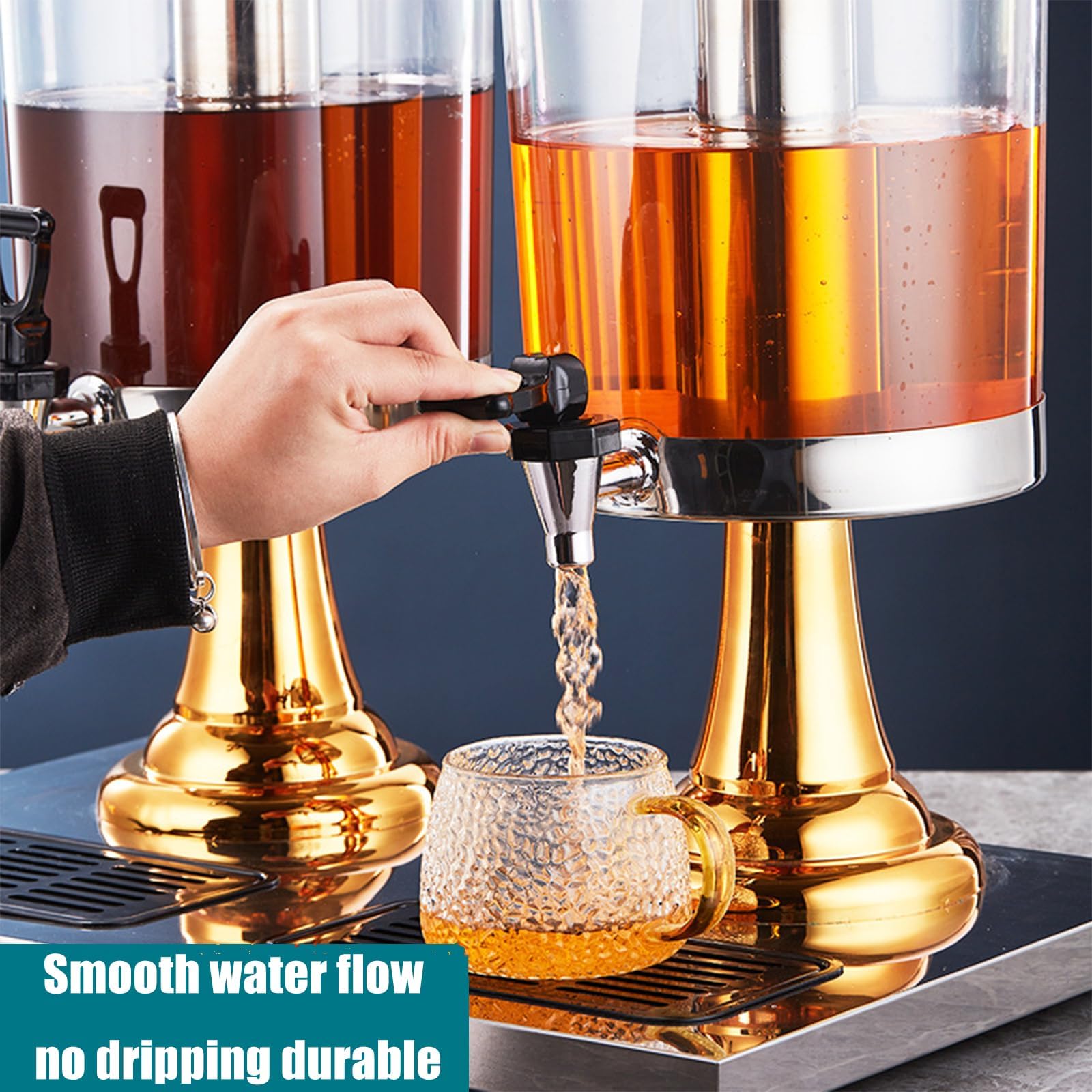 Dispensador de jugo, dispensador de bebidas de polietileno transparente de acero inoxidable con grifo y recipiente de hielo para bebidas frías y calientes, cócteles, agua y bebidas frías