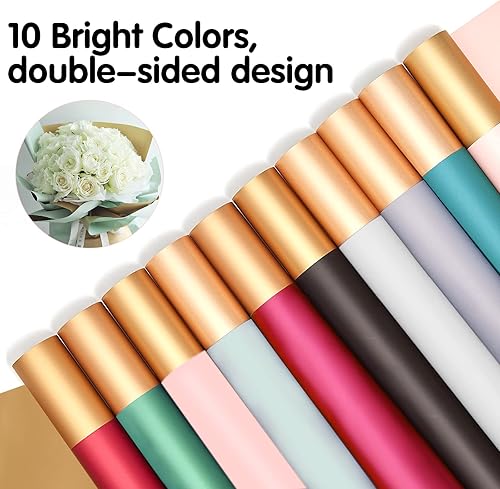 Miniatura 9 de FOIMAS 20 hojas de papel de regalo de flores, de doble cara, impermeable, suministros de papel de regalo para regalos florales, suministros de
