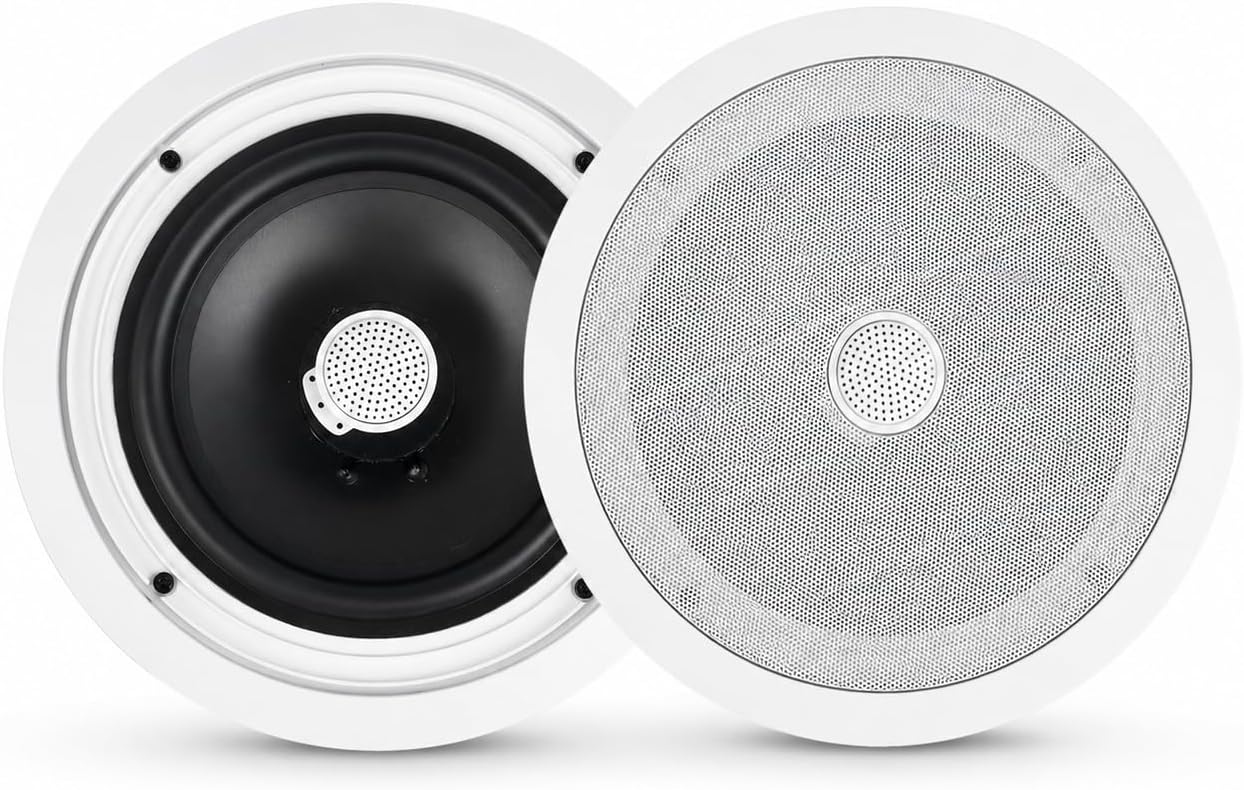 Pyle Ceiling Speakers, Pair of 2-Way Midbass Woofer Speaker, Directable 1โ Titanium Dome Tweeter, Flush Design, w/ 55Hz-22kHz Frequency Response & 300 Watts Peak, Easy Installation, 20cm