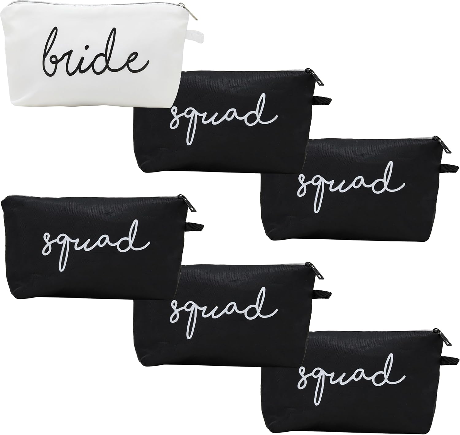Funky Junque 6 Pack: Makeup Bag Bundle - Bride (White) & 5 Squad (Black)