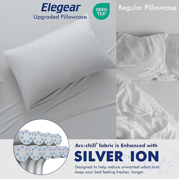 Elegear Silver Ion Cooling Pillowcase Gray 20 x 30 and Cooling Blanket 90 x 108 Gray Bundle