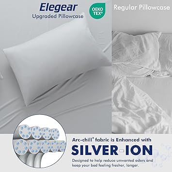 Elegear Silver Ion Cooling Pillowcase Gray 20 x 30 and Cooling Blanket 90 x 108 Gray Bundle