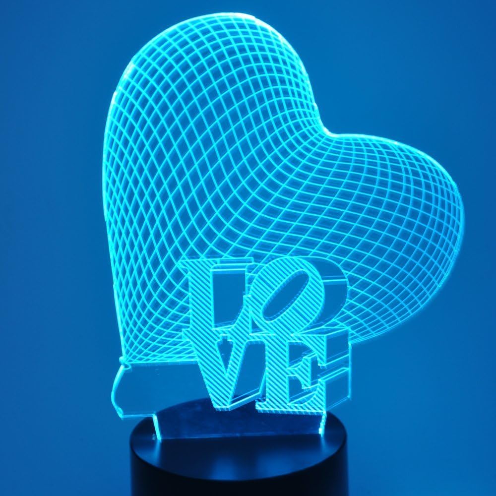 (2 in 1) Love You 3D Illusion LED Night Light Lamp,7 Colors Gradual Changing Touch Switch USB Table Lamp Valentine's Day Gifts-2 Acrylic Plates and 1 Switch Base