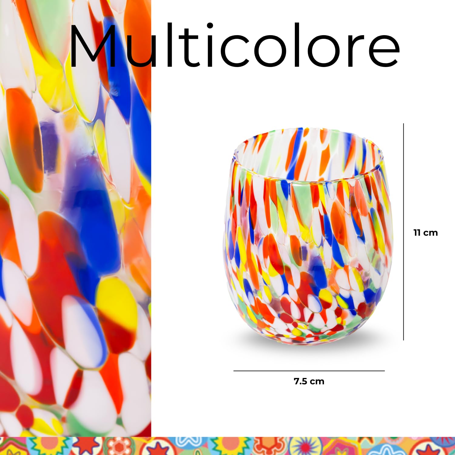 Gocce di Murano Lot de 6 verres à eau travaillés selon la tradition des artisans de Murano, verre soufflé et travaillé à la main, 300 ml - verres à eau, verre arc-en-ciel, pluie