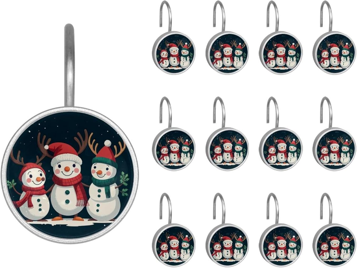 12PCS Merry Christmas_3 Shower Curtain Hooks Rings for Bathroom, Decorative Shower Curtain Hooks Rods Curtains and Liner