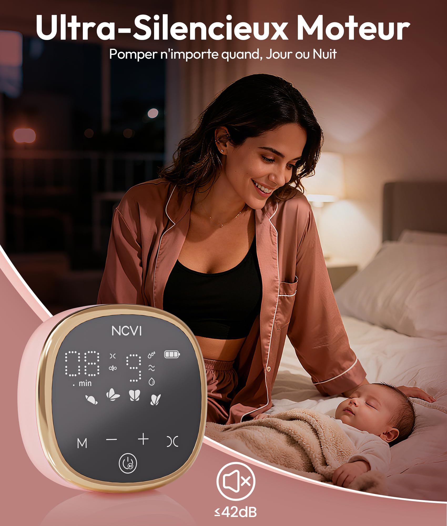NCVI Tire Lait Electrique, Tire Lait Électrique Double, 4 Modes et 9 Niveaux, Pompe d'allaitement Électrique Portable, Bride de 21/24/28/32mm