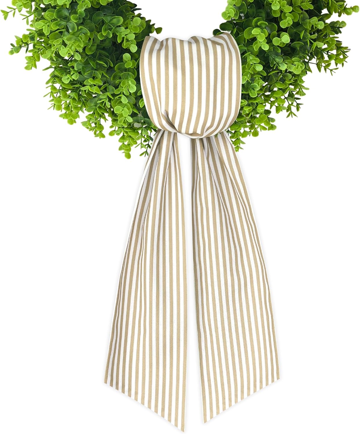 Wreath Sash for Front Door, 5.1'' x 55.5''(Khaki and White Stripe)
