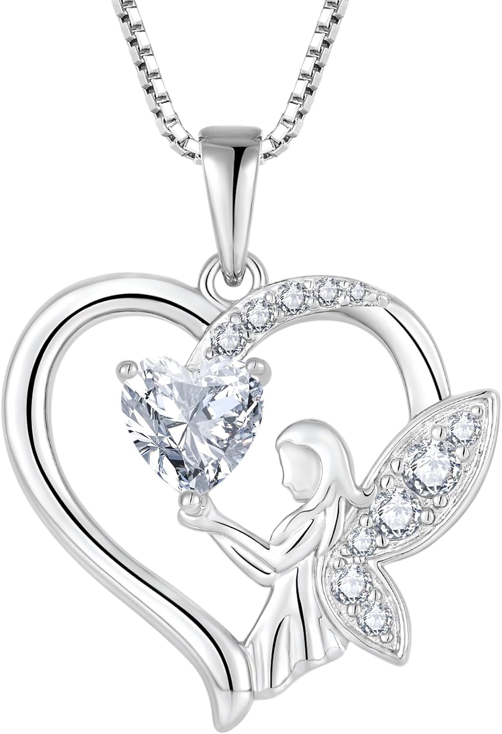 Guardian Angel Necklace 925 Sterling Silver Heart Angel Wings Pendant Birthstone Jewelry for Women